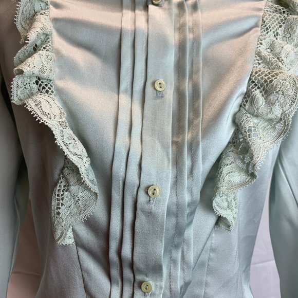 Vintage MJ Concepts in Sportwear Baby Blue Button Down Blouse Size 5 Ruffle Neck - Picture 5 of 10